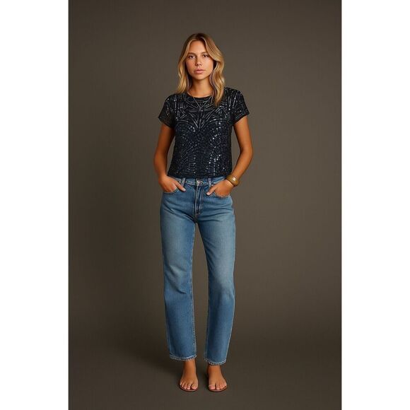 Carlisle‎ Mesh, Bead and Sequin Embellished Short Sleeve Top Black Size 6 - Picture 12 of 12